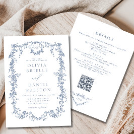 All in one Viktorianische Dusty Blue QR Code Weddi Einladung