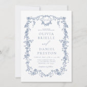 All in one Viktorianische Dusty Blue QR Code Weddi Einladung (Vorderseite)
