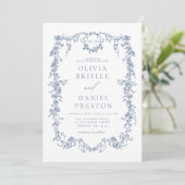 All in one Viktorianische Dusty Blue QR Code Weddi Einladung (Stehend Vorderseite)