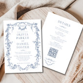 All in one Viktorianische Dusty Blue Wedding Monog Einladung