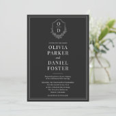 All in One Wappen Black & White QR Code Wedding Einladung (Stehend Vorderseite)