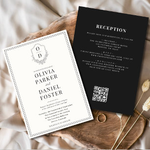 All in One Wappen Black & White QR Code Wedding Einladung