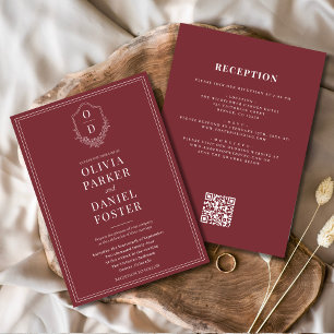 All in One Wappen Burgundy QR Code Wedding Einladung