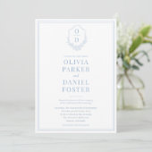 All in One Wappen Dusty Blue QR Code Wedding Einladung (Stehend Vorderseite)