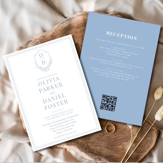 All in One Wappen Dusty Blue QR Code Wedding Einladung