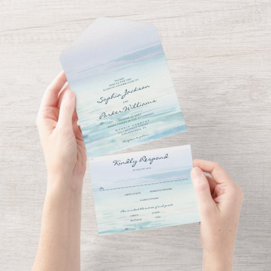 All in One Watercolor Beach Wedite Einladung (Abreißen)