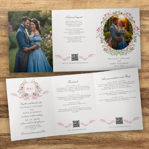 All in one Watercolor Regency Wappen QR Wedding Dreifach Gefaltete Einladung