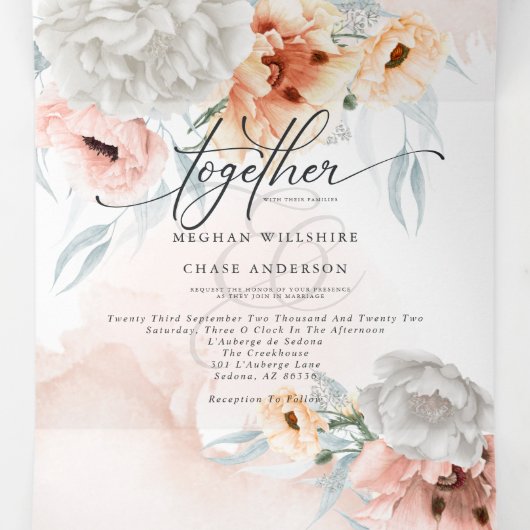 All in One Wedding Coral Blume Dreifach Gefaltete Einladung (Innenseite Mitte)