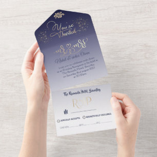 All in One Wedding Invite de boda azul con brillo Einladung