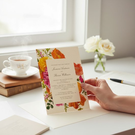 all in one wedding qr code orange poppy wedding einladung