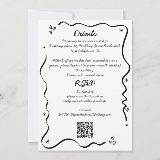 All in one Whimsical Funky Hand Drawn Wedding Einladung (Rückseite)