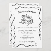 All in one Whimsical Funky Hand Drawn Wedding Einladung (Vorne/Hinten)