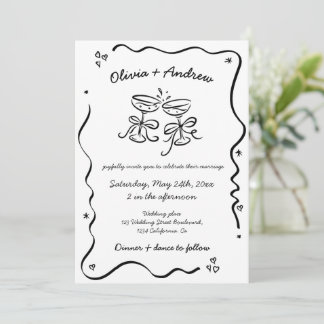 All in one Whimsical Funky Hand Drawn Wedding Einladung
