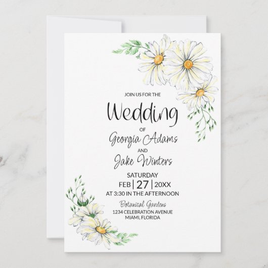 All in One White Daisises Wedding Einladung (Vorderseite)