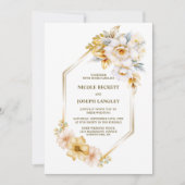 All in one white Gold Floral Geometric Wedding Einladung (Vorderseite)