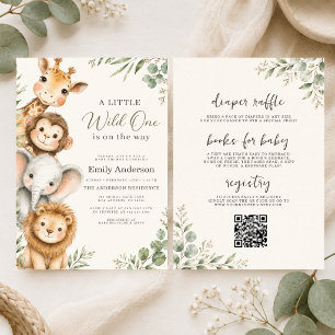 All in One Wild One Safari-Tiere Baby Shower-Einla Einladung
