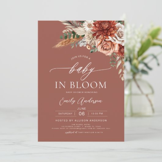 All in one Wildblume Baby in Bloom Autumn Dusche Einladung (Stehend Vorderseite)