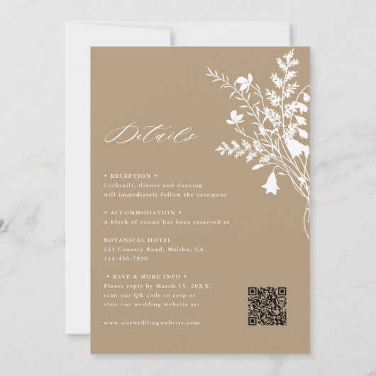All in one Wildblume Wreath Tan Wedding Einladung (Rückseite)
