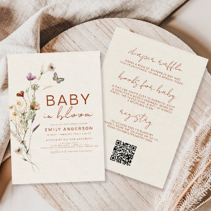 All in One Wildflower Baby in Bloom Faux Leinen Einladung