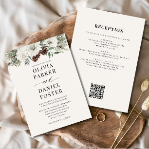 All in One Winter QR Code Evergreen Wedding Einladung