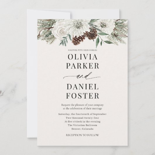 All in One Winter QR Code Evergreen Wedding Einladung (Vorderseite)