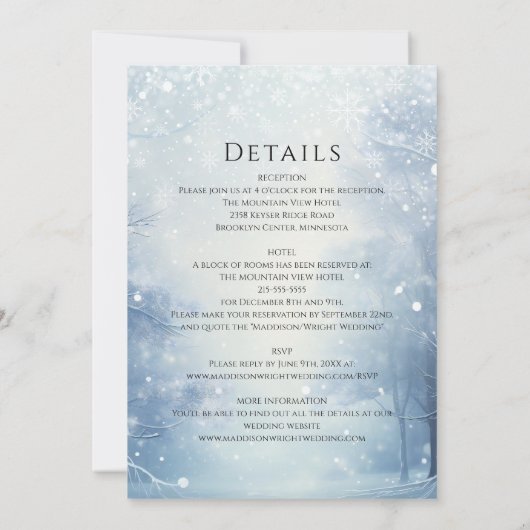 All in one Winter Wonderland Forest Wedding Einladung (Rückseite)