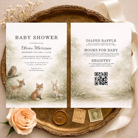 All in One Woodland Forest Animals Baby Shower Einladung
