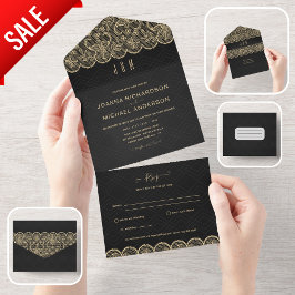 All Inclusive Black Gold Lace Hochzeit mit UAWG All In One Einladung