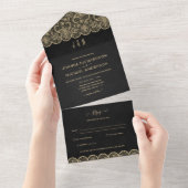 All Inclusive Black Gold Lace Hochzeit mit UAWG All In One Einladung (Abreißen)