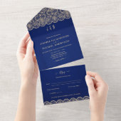 All Inclusive Blue Gold Lace Hochzeit mit UAWG All In One Einladung (Abreißen)
