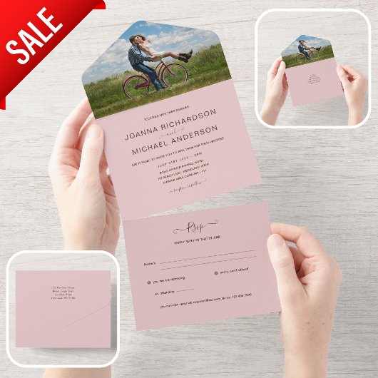 All Inclusive BLUSH PINK FOTO Wedding RSVP All In One Einladung