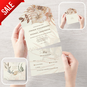 All Inclusive BOHO Pampas Grass Wedding RSVP All In One Einladung