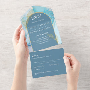 All Inclusive Dusty Blue Aquamarin Aqua Wedding RS In One Einladung
