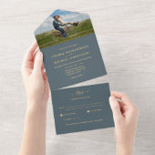 All Inclusive Dusty Blue FOTO Wedding RSVP In One Einladung (Abreißen)