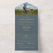 All Inclusive Dusty Blue FOTO Wedding RSVP In One Einladung (Innen Boden)