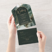 All Inclusive Emerald Green Gold Wedding RSVP In One Einladung (Abreißen)