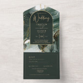 All Inclusive Emerald Green Gold Wedding RSVP In One Einladung (Innen Boden)