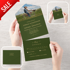 All Inclusive Green Gold FOTO Wedding RSVP In One Einladung