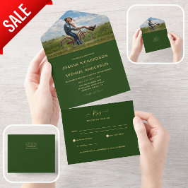 All Inclusive Green Gold FOTO Wedding RSVP In One Einladung