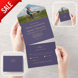All Inclusive Lila Lavender FOTO Wedding RSVP All In One Einladung