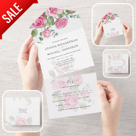 All Inclusive PINK Roses Wedding Floral UAWG All In One Einladung