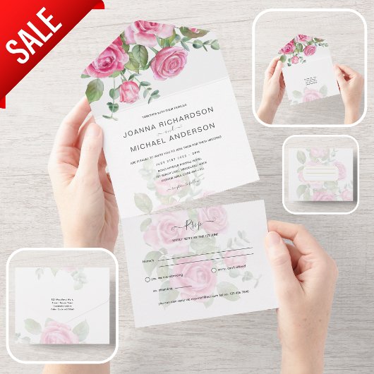 All Inclusive PINK Roses Wedding Floral UAWG In One Einladung