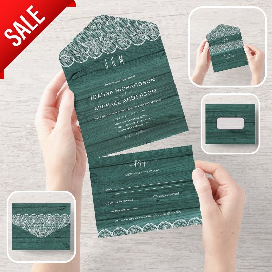 All Inclusive Rustic Green Lace Wedding mit UAWG In One Einladung