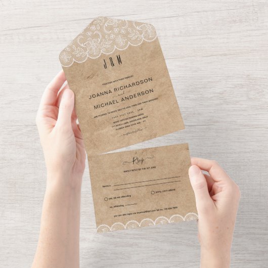 All Inclusive Rustic Lace Wedding mit UAWG All In One Einladung (Abreißen)