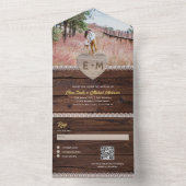 All Inclusive Rustic Wood Lace Foto QR Code UAWG In One Einladung (Innen Boden)