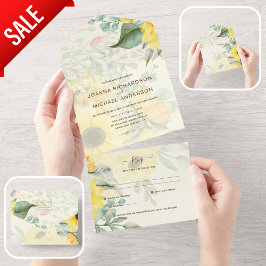 All Inclusive Summer Sunflowers Wedding RSVP All In One Einladung