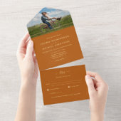 All Inclusive Terracotta Orange FOTO Wedding RSVP In One Einladung (Abreißen)
