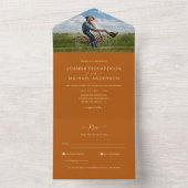 All Inclusive Terracotta Orange FOTO Wedding RSVP In One Einladung (Innen Boden)