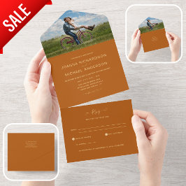 All Inclusive Terracotta Orange FOTO Wedding RSVP In One Einladung