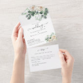 All Inclusive White Roses Floral Wedding RSVP In One Einladung (Abreißen)